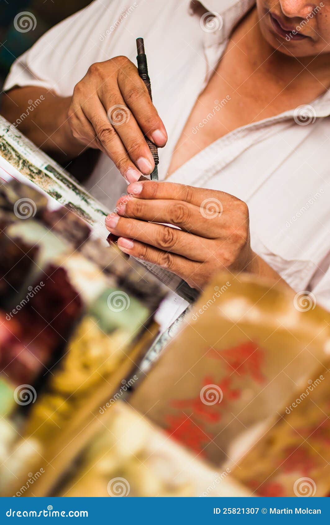 Chinese craftsman stock image. Image of shirt, stones 25821307