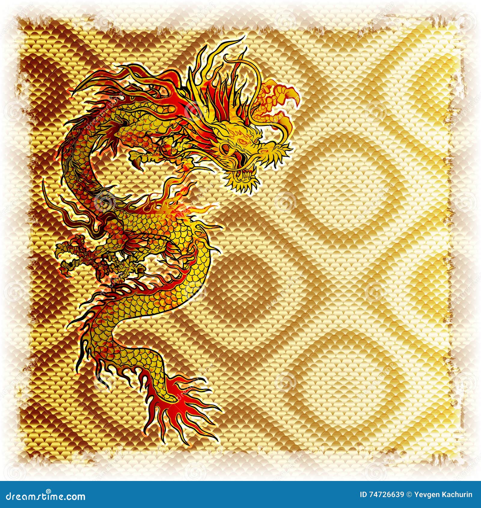 Chinese Dragon on a Gold Background of the Texture Stock Vector