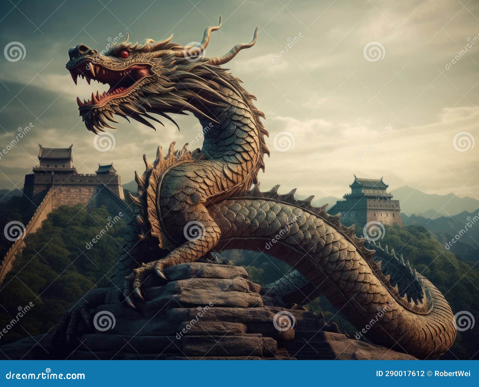 Chinese Dragon on the Great Wall Stock Photo Image of statue, legendary 290017612