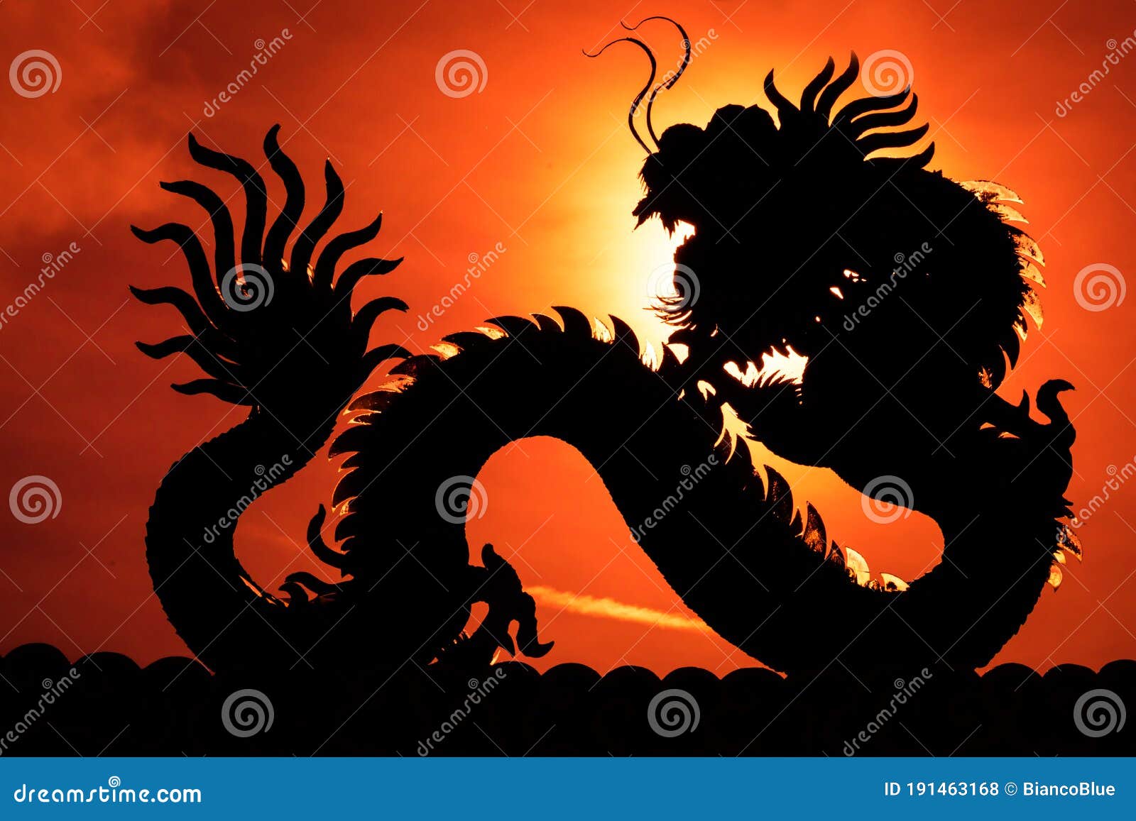 Dragon. - a Silhouette Image Chinese Dragon Statue in Dragon Chinese Temple. Sun Dragon Position at Dragon Stock Photo - Image of culture, statue: 191463168