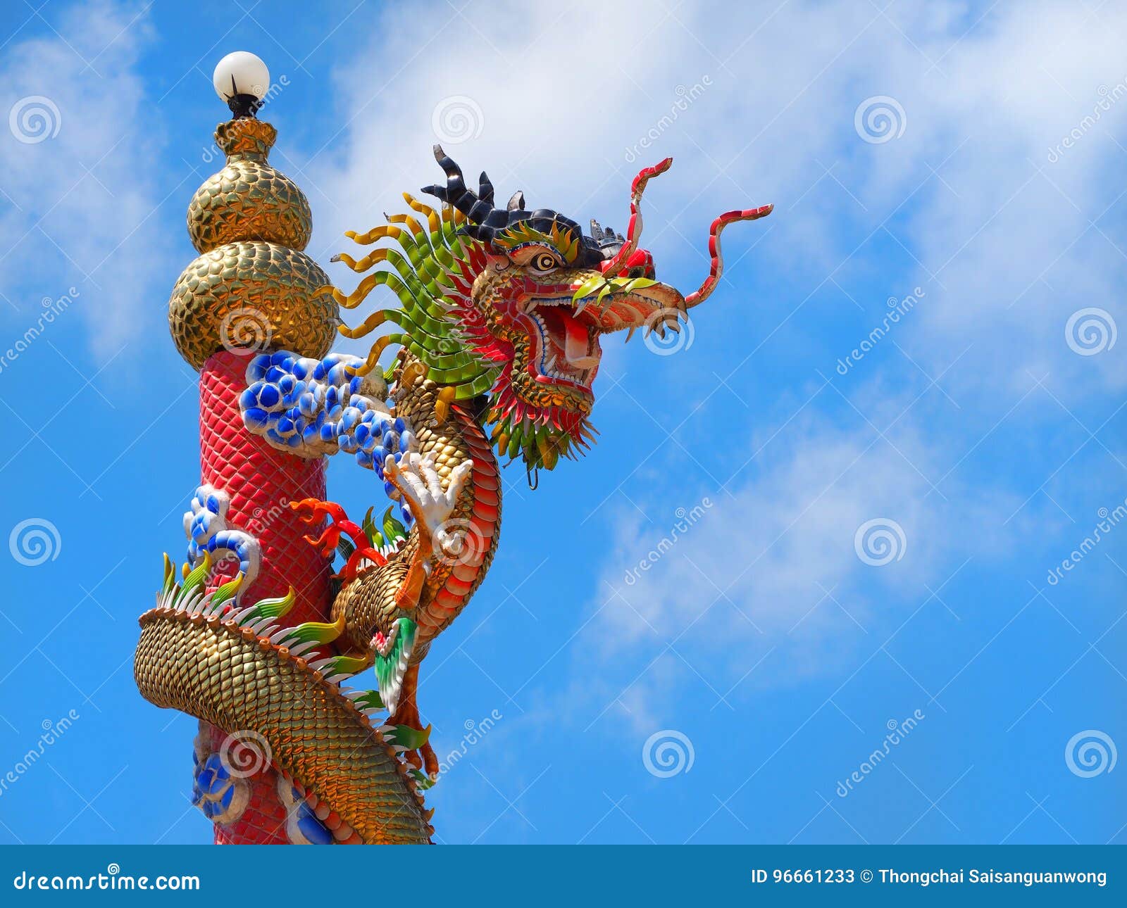 Chinese Dragon Statue Climbing Pole Stock Image Image of blue, pillar