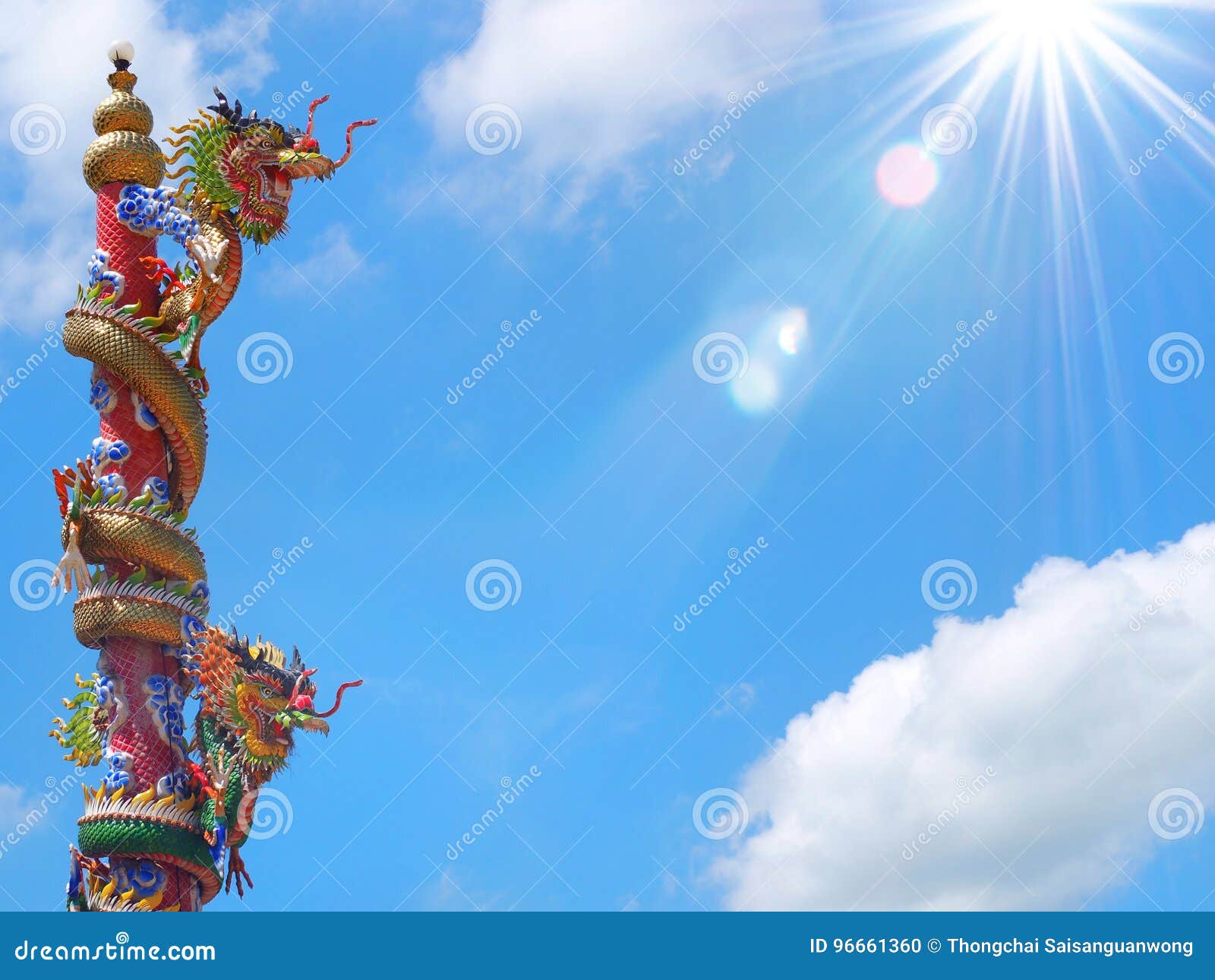 Chinese Dragon Statue Climbing Pole Stock Photo Image of blue, east