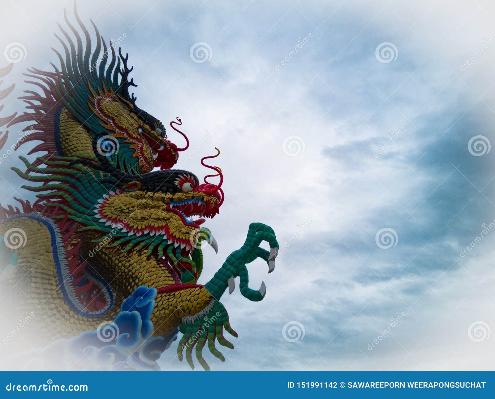 Chinese Dragon Statue Faces On Sky Background Stock Photo Image Of Background Dragon 151991142