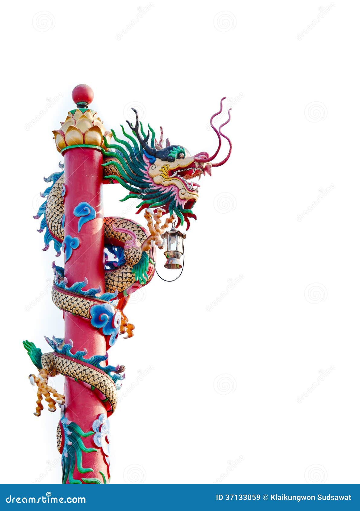 Chinese Dragon Statue with Lamp on the Pole Stock Image Image of