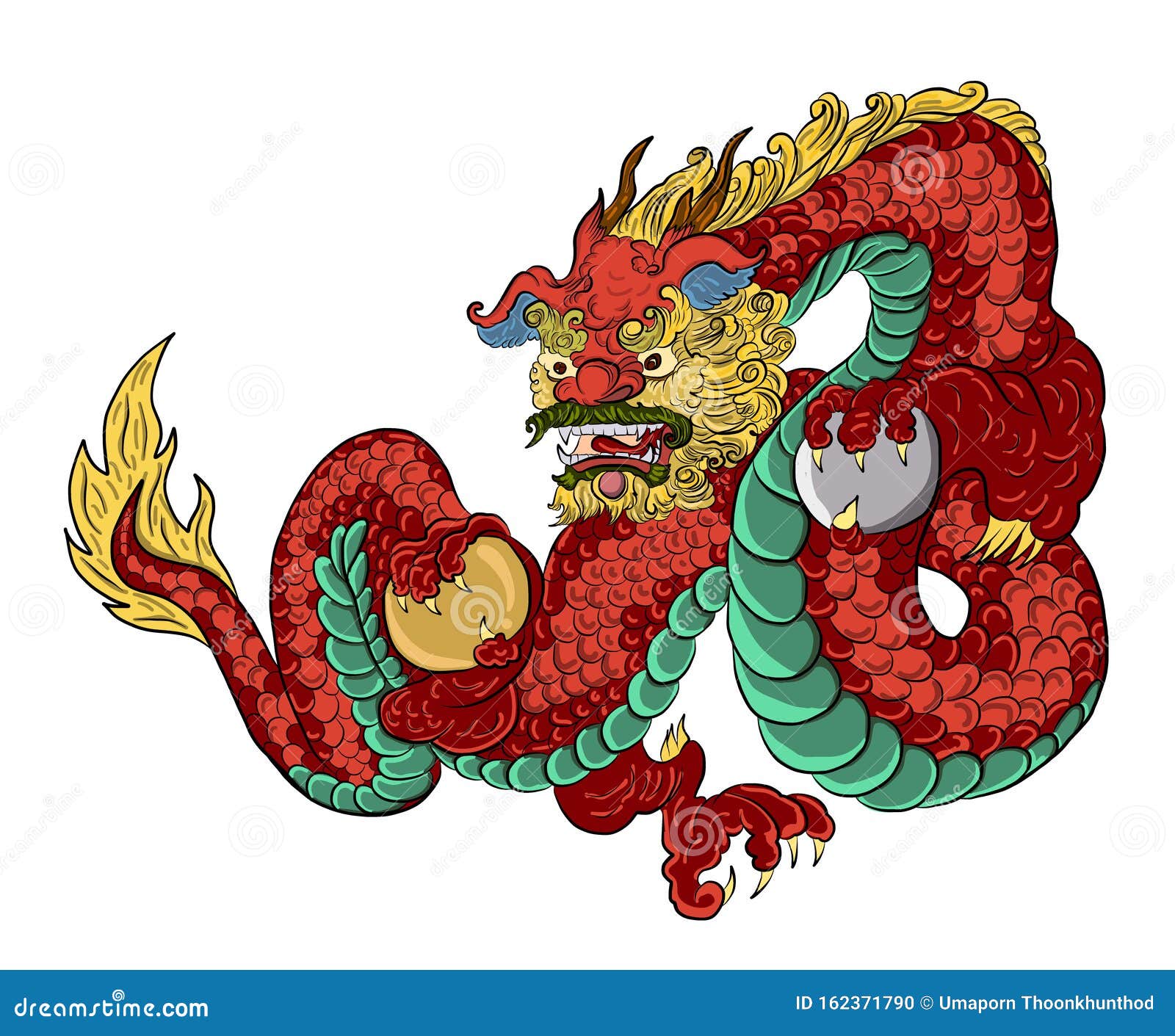 Chinese Dragon for Tattoo Design on Isolated White  Head  with Dragon Ball Vector. Stock Vector - Illustration of dragon, book:  162371790