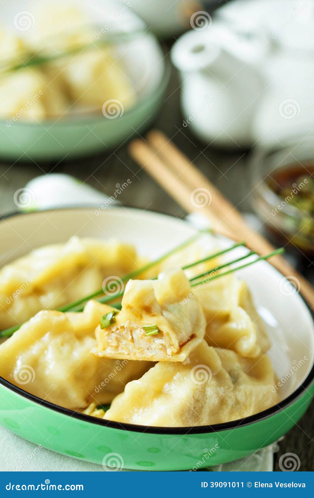 Chinese Dumplings with Ground Chicken Stock Image Image of scallion