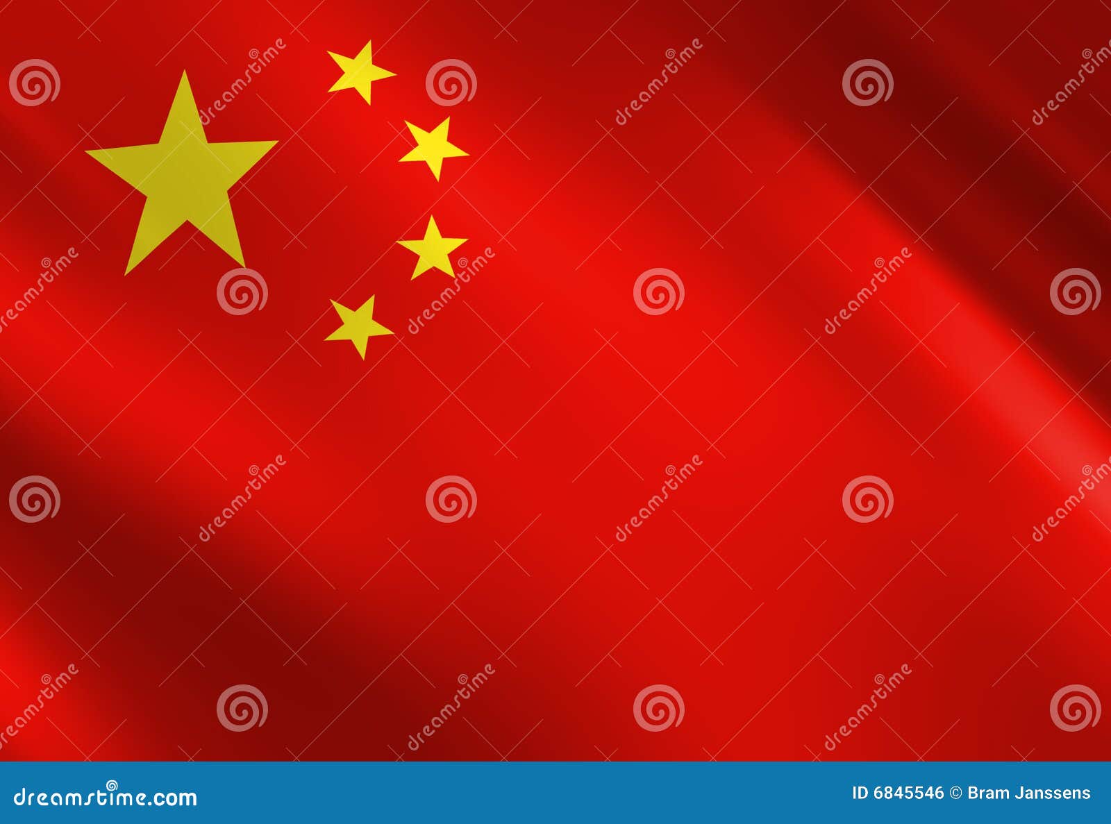 Chinese Flag Stuck In The Rocky Moon Surface With Stars And Moon