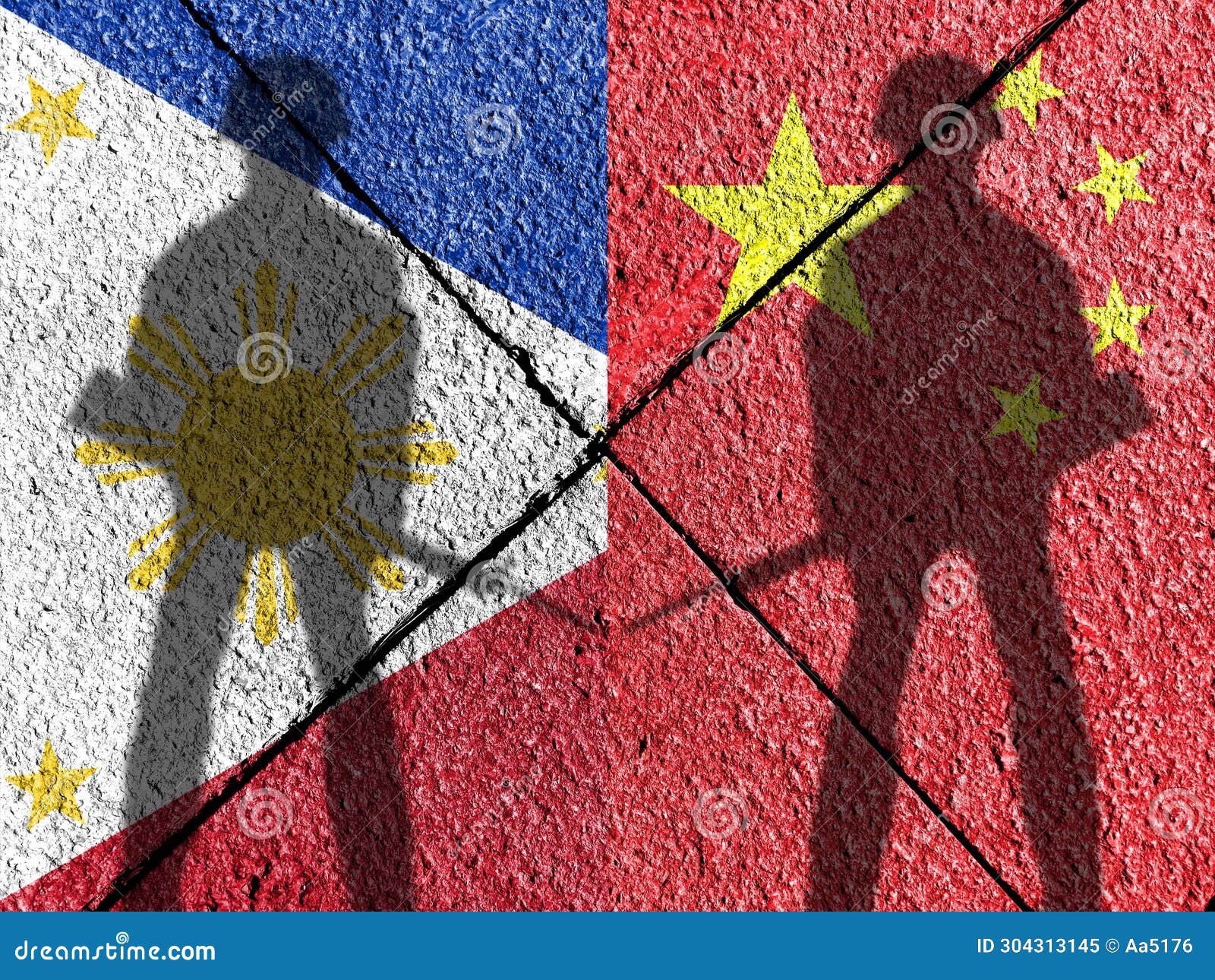 the chinese flag and the philippine flag are both composed of cracked patterns.