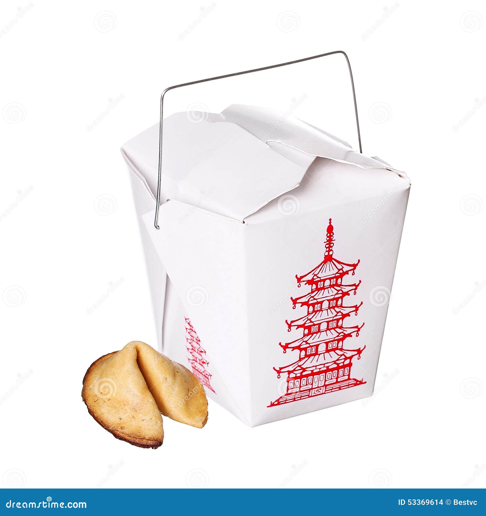 Chinese Food Box Container With Fortune Cookie Isolated Stock Photo