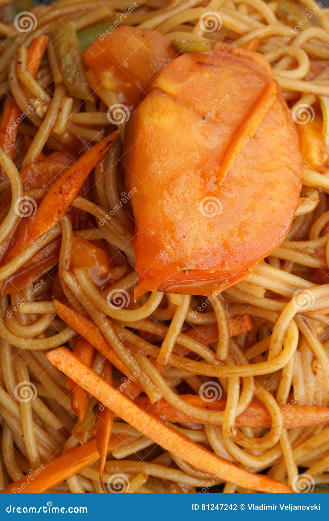Chinese Food. Spaghetti with Tomatoes Stock Photo Image of isolated