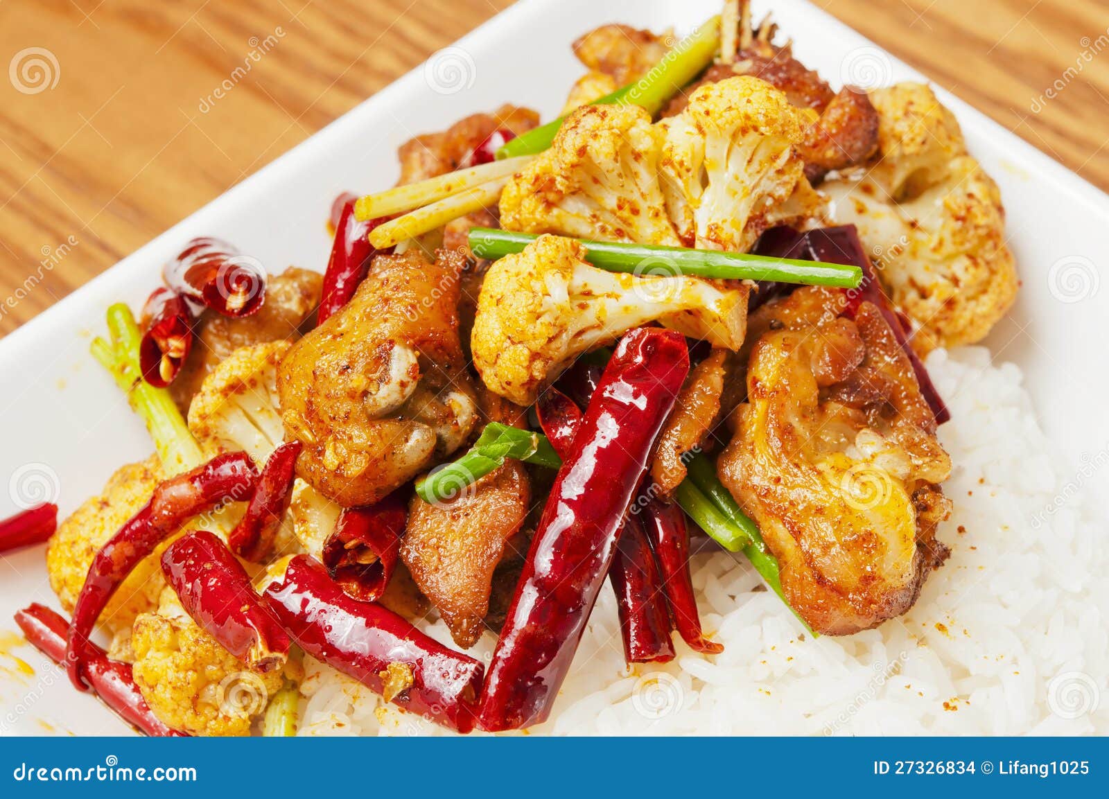 Chinese Food Spicy Chicken and Cauliflower Stock Photo Image of