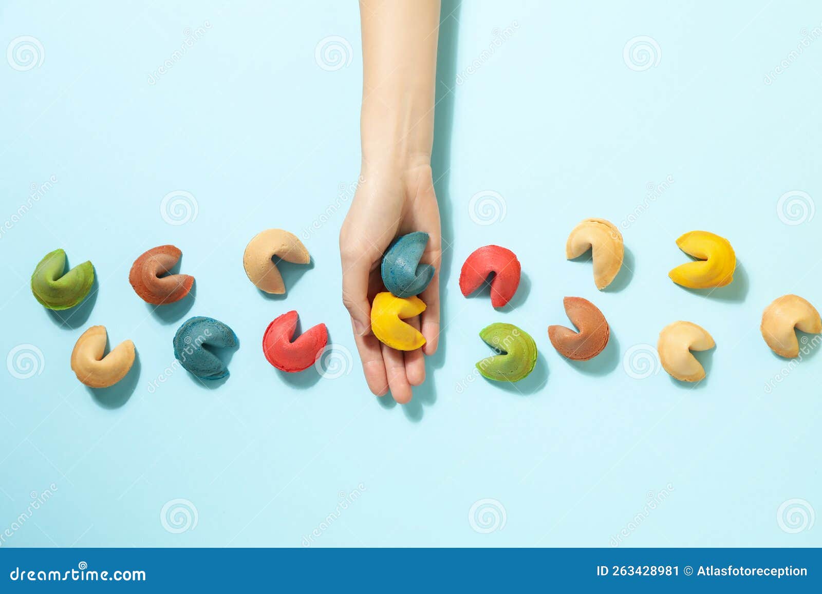 Chinese Fortune Cookies with Prediction Words, Top View Stock Image