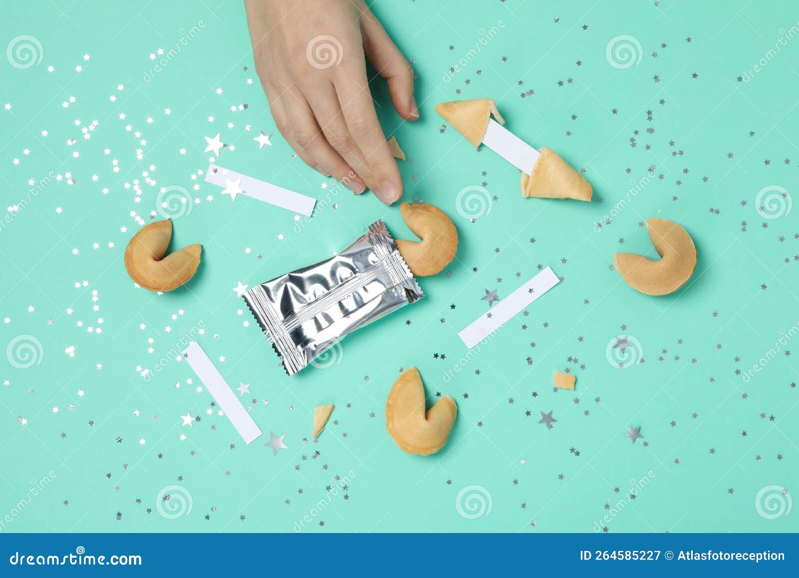 Chinese Fortune Cookies with Prediction Words, Top View Stock Image