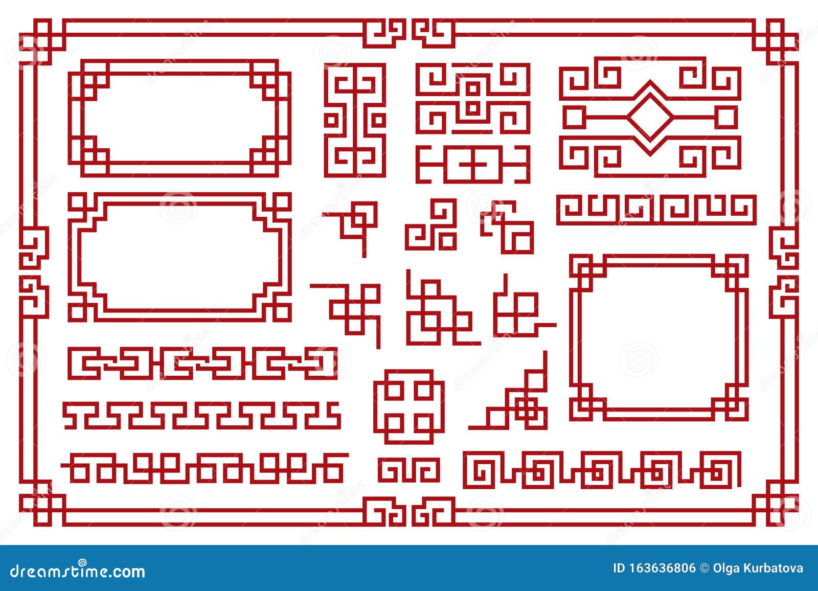 chinese frames. asian new year decorative square borders, red traditional oriental graphic patterns vintage art 