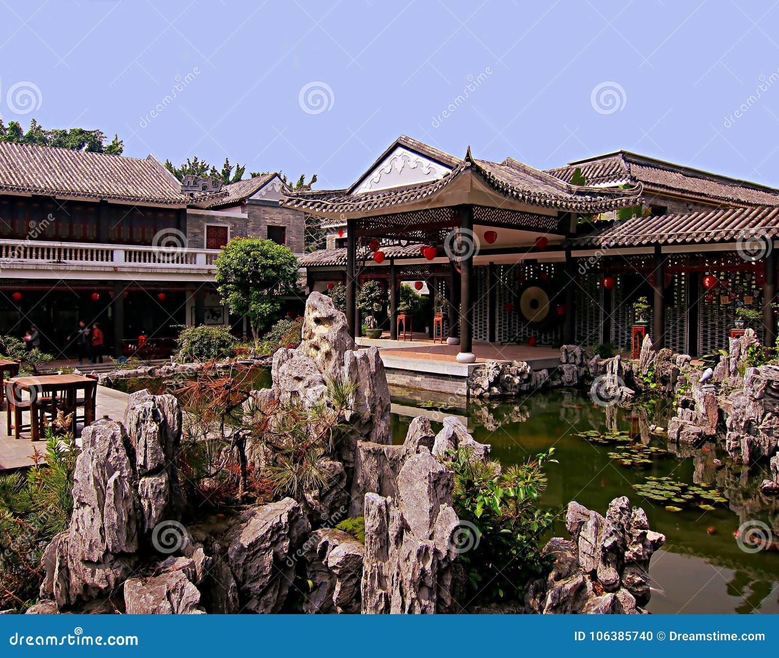 Chinese Garden And Pavilions Inside A Chinese Restaurant In