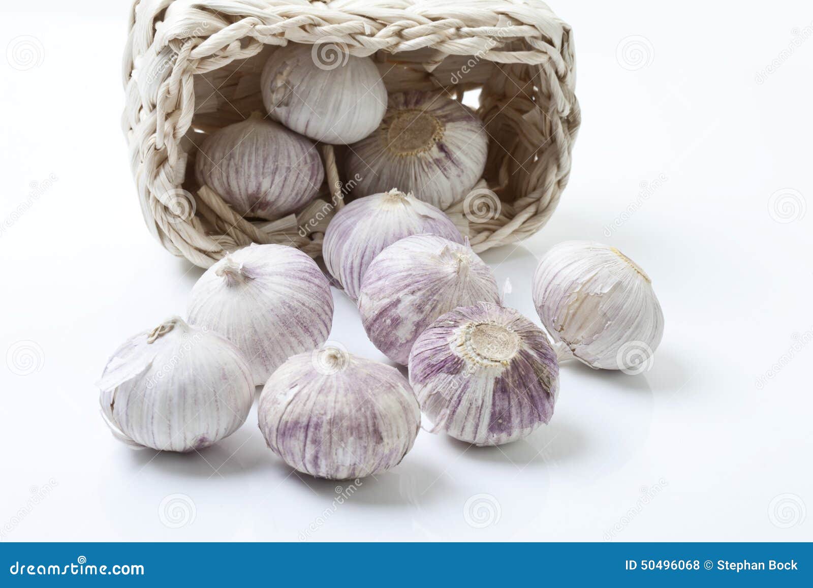 Chinese Garlic Bulbs in Basket on White Background Stock Photo Image