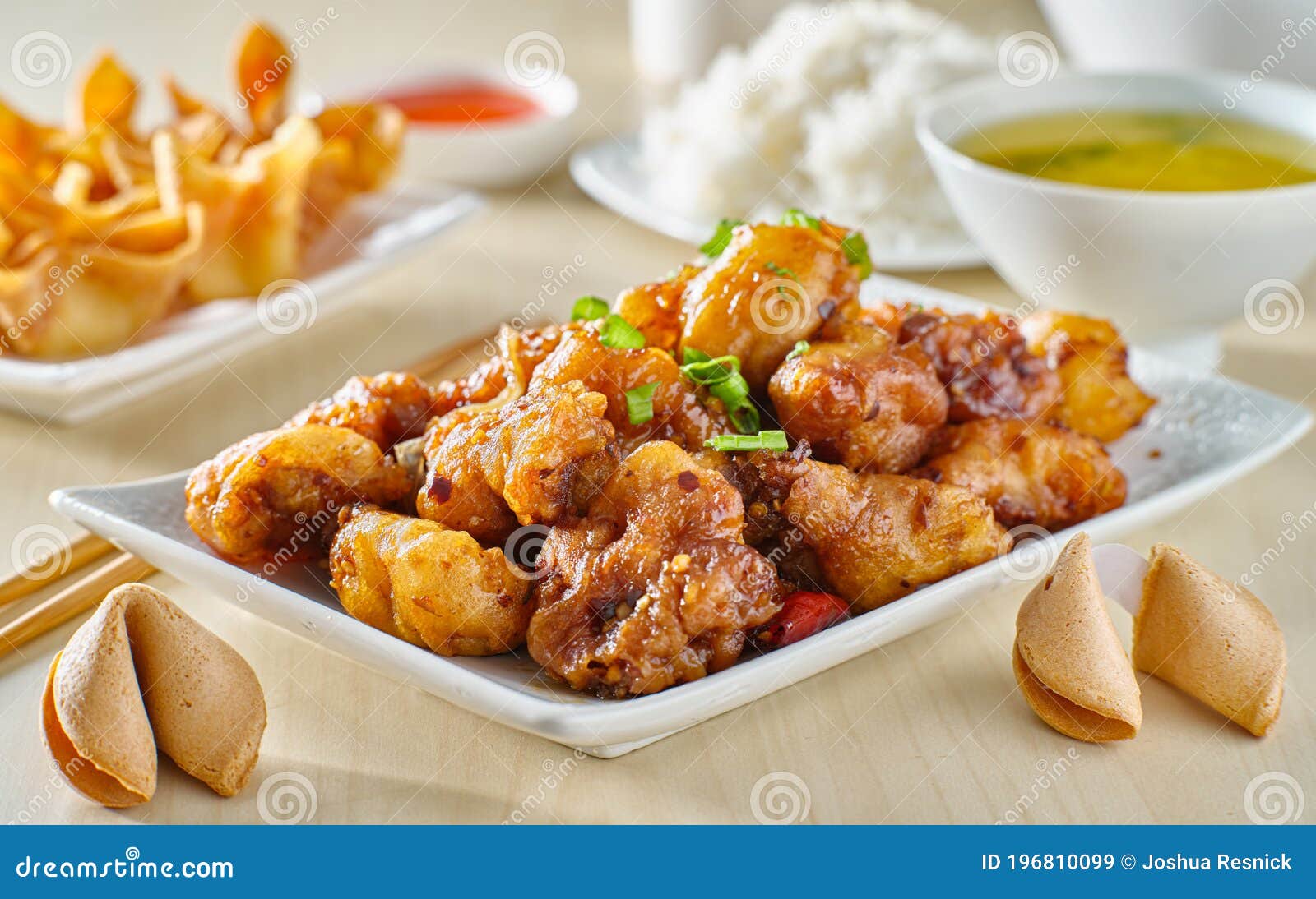 chinese general tsos chicken meal with crab rangoon and egg drop soup