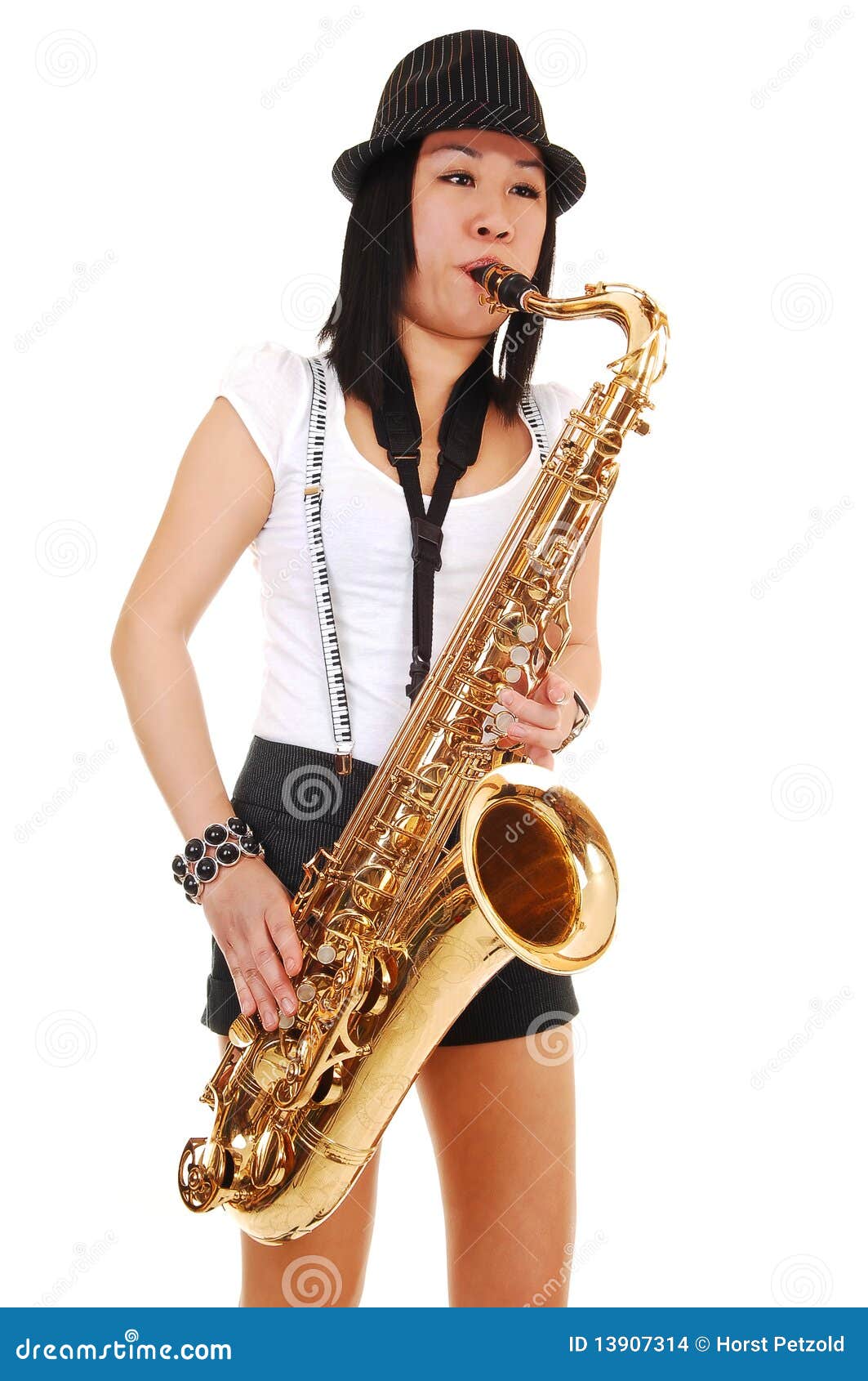 Chinese Girl Playing the Saxophone. Stock Photo Image of chinese