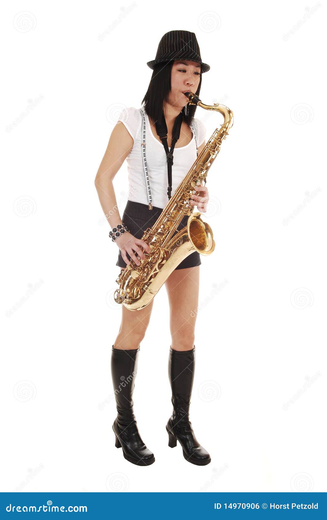Chinese Girl Playing The Saxophone. Stock Photo Image of model, lady 14970906