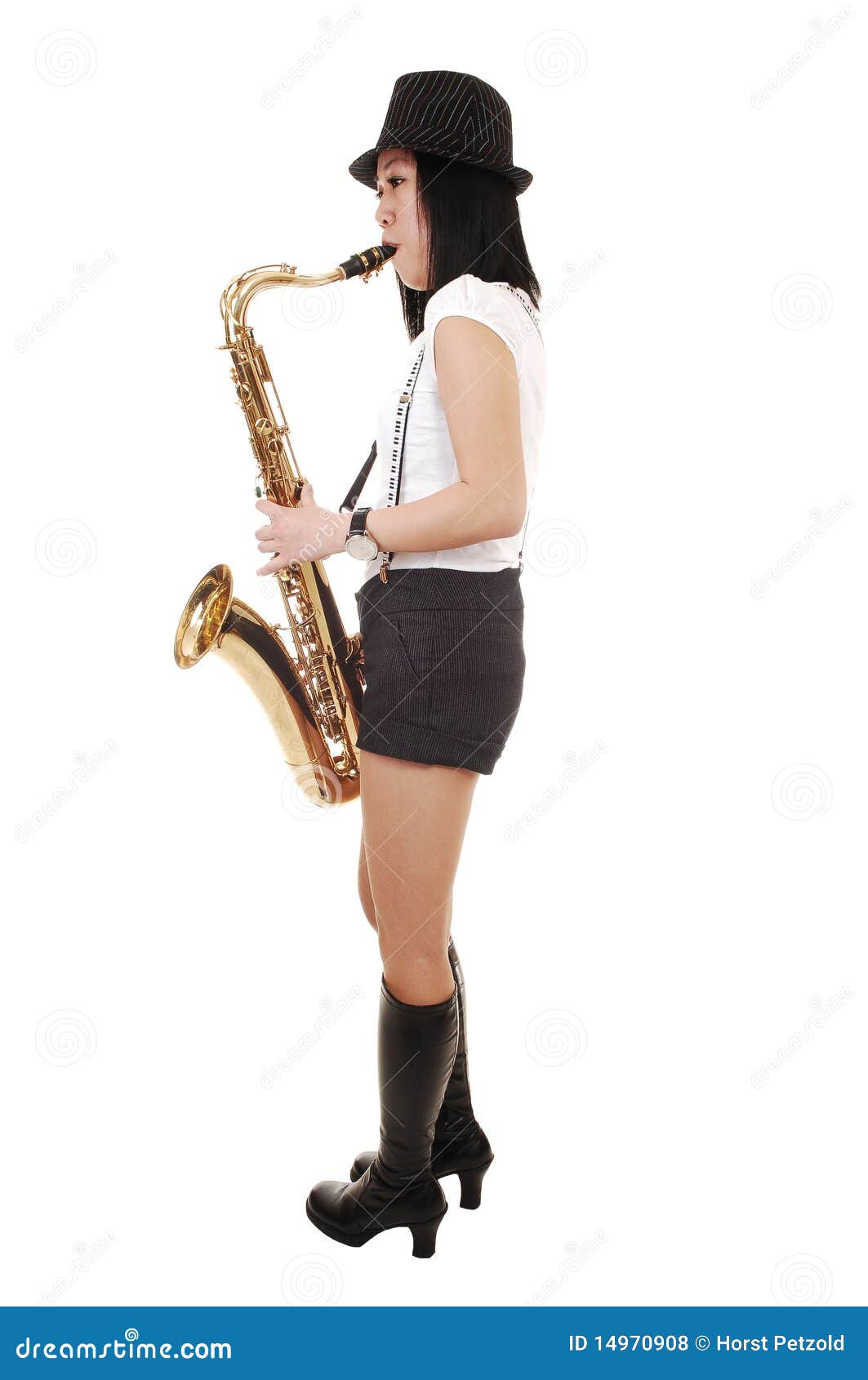 Chinese Girl Playing The Saxophone. Stock Photo Image of isolated, hand 14970908