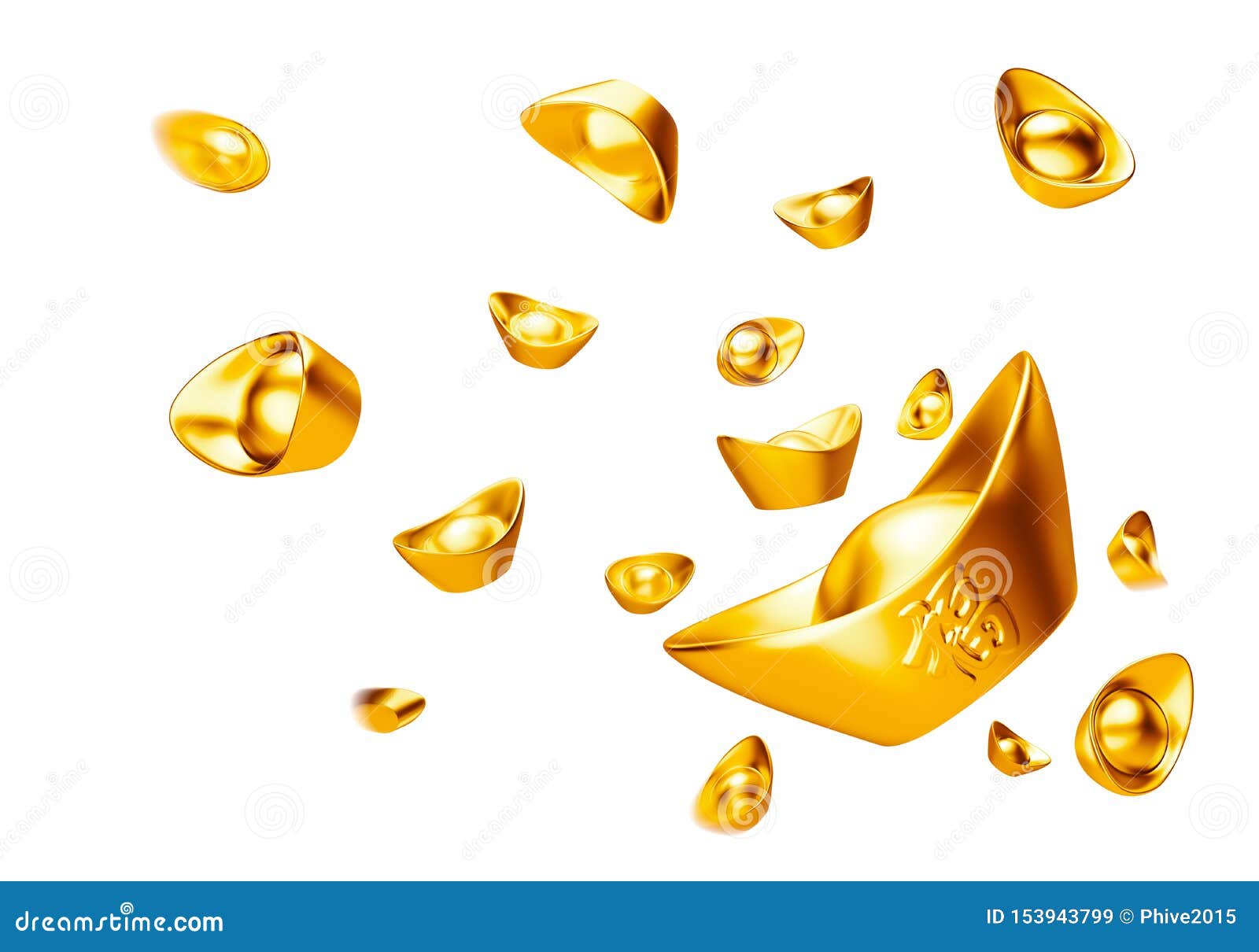 chinese gold sycee  yuanbao   on white background