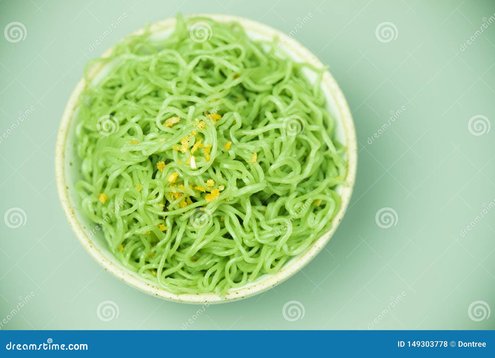 Chinese Green Jade Egg Noodle in White Ceramic Bowl Stock Photo Image