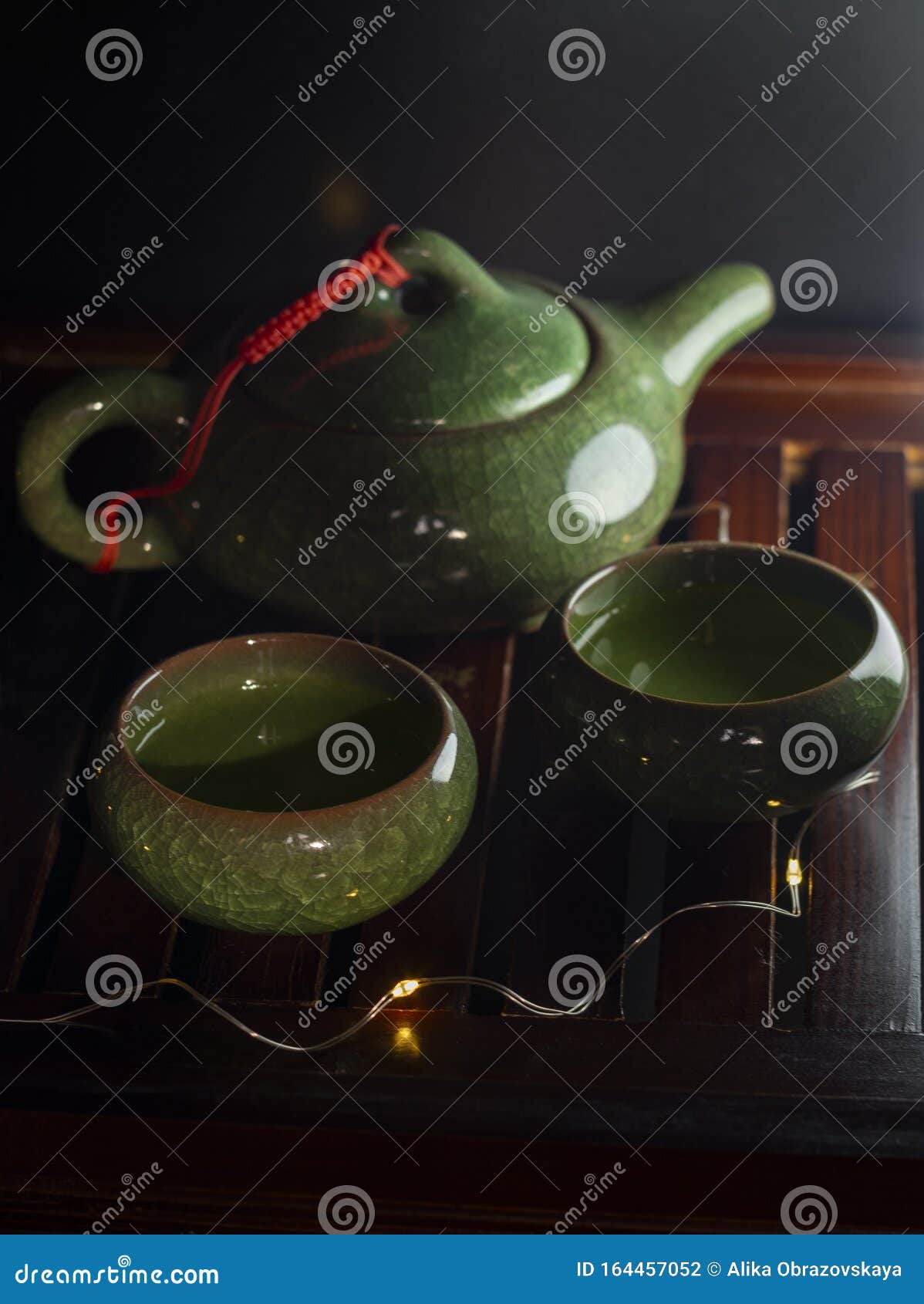 Chinese Green Tea Set with Tea on a Special Stand at the Tea Ceremony
