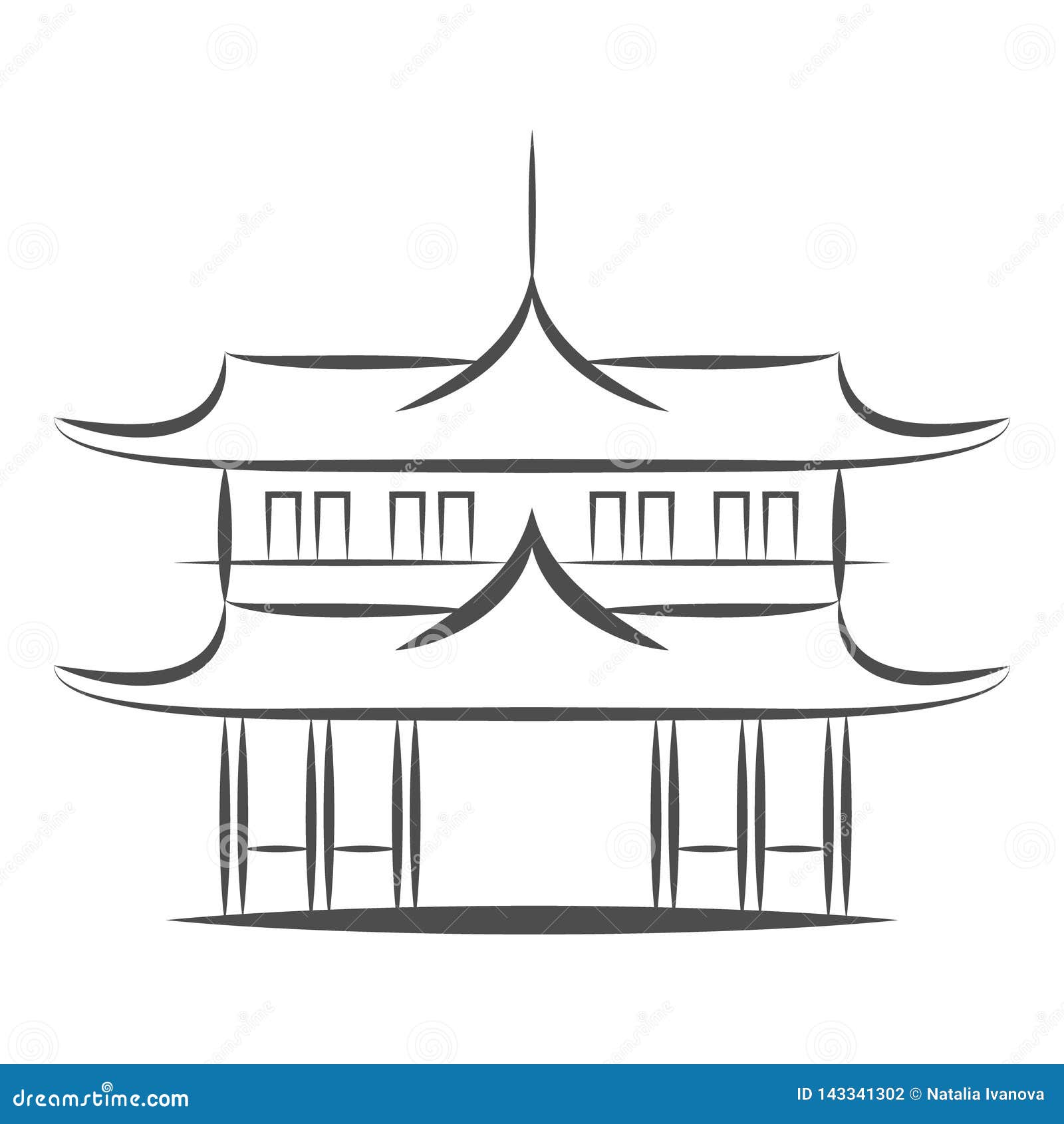 Chinese Or Japanese Pagoda Building Vector Icon. 
