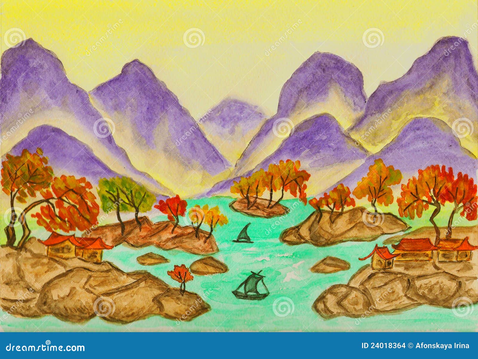 Chinese Landscape, Painting Stock Illustration - Illustration of ...