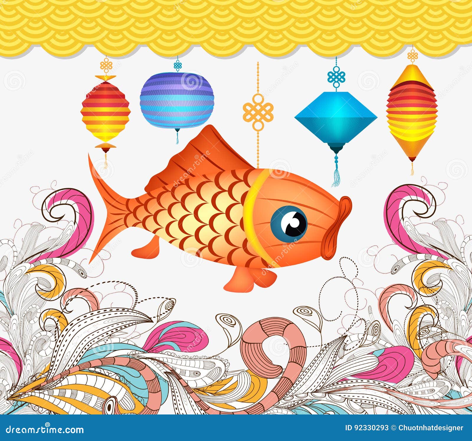 Chinese Lantern Festival Doodle Graphic Design Stock Vector