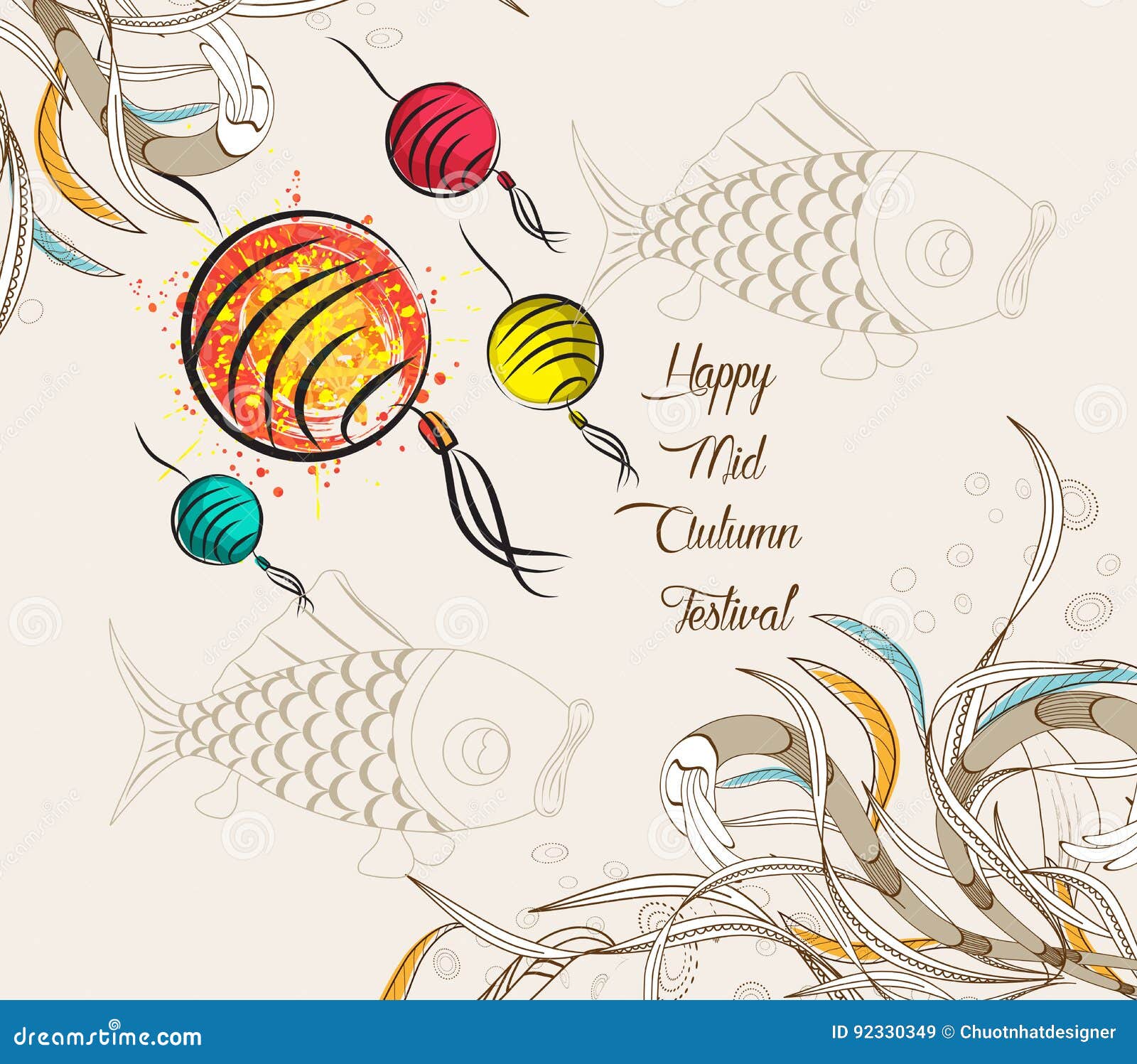 Chinese Lantern Festival Doodle Graphic Design Stock Vector