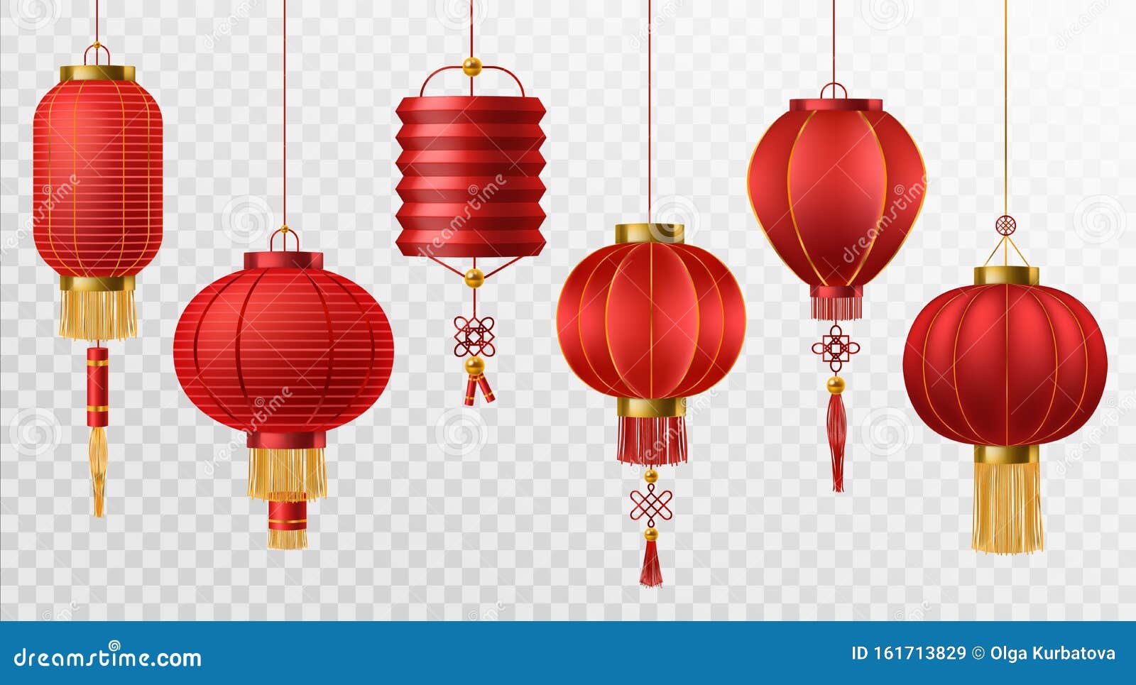 chinese lanterns. japanese asian new year red lamps festival 3d chinatown traditional realistic   set