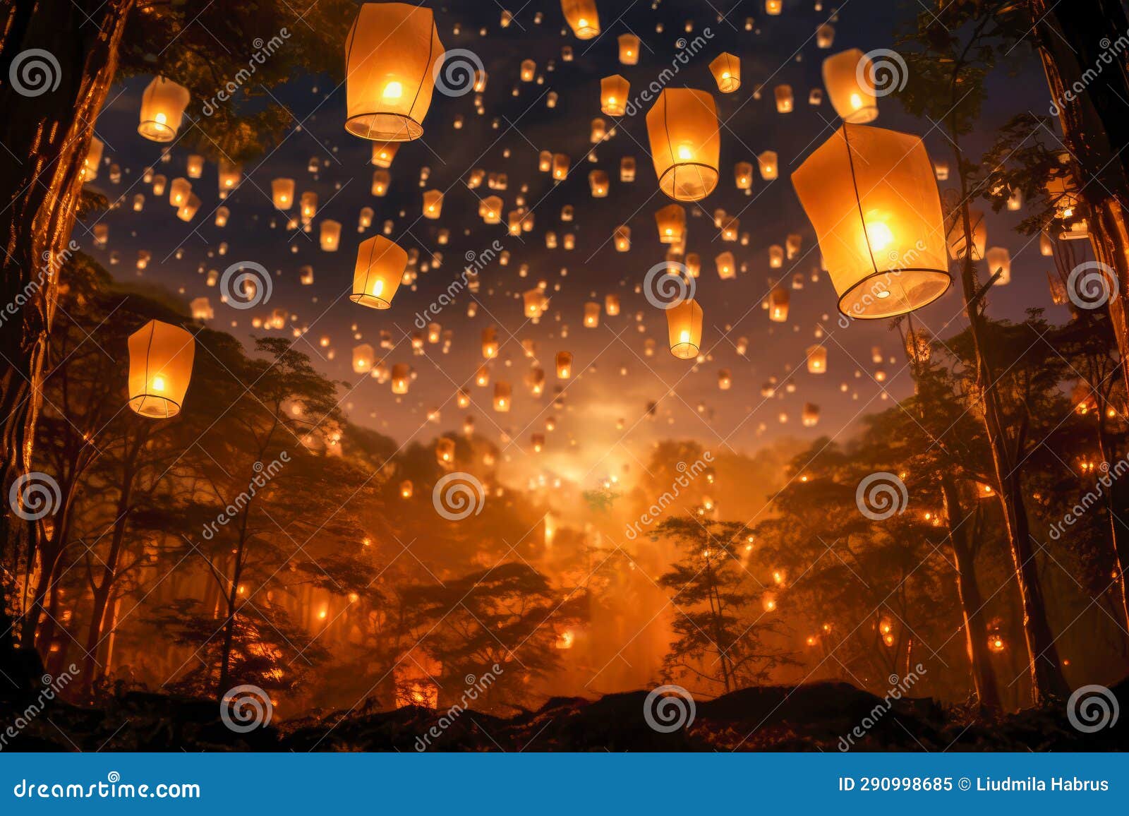 Chinese Lanterns in the Night Sky Stock Image Image of tradition, floating 290998685