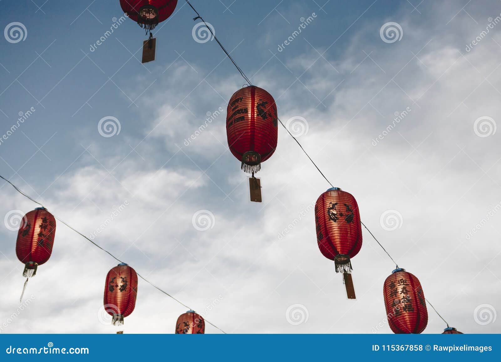 Chinese Lanterns in the Sky Stock Photo Image of chinese, cloudy 115367858