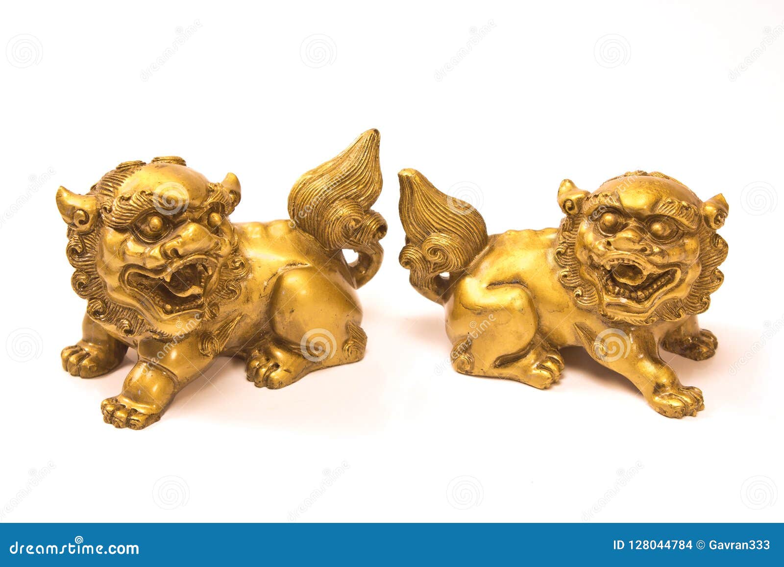 Chinese Lion Dragon Imperial Statue Isolated on White Stock Photo