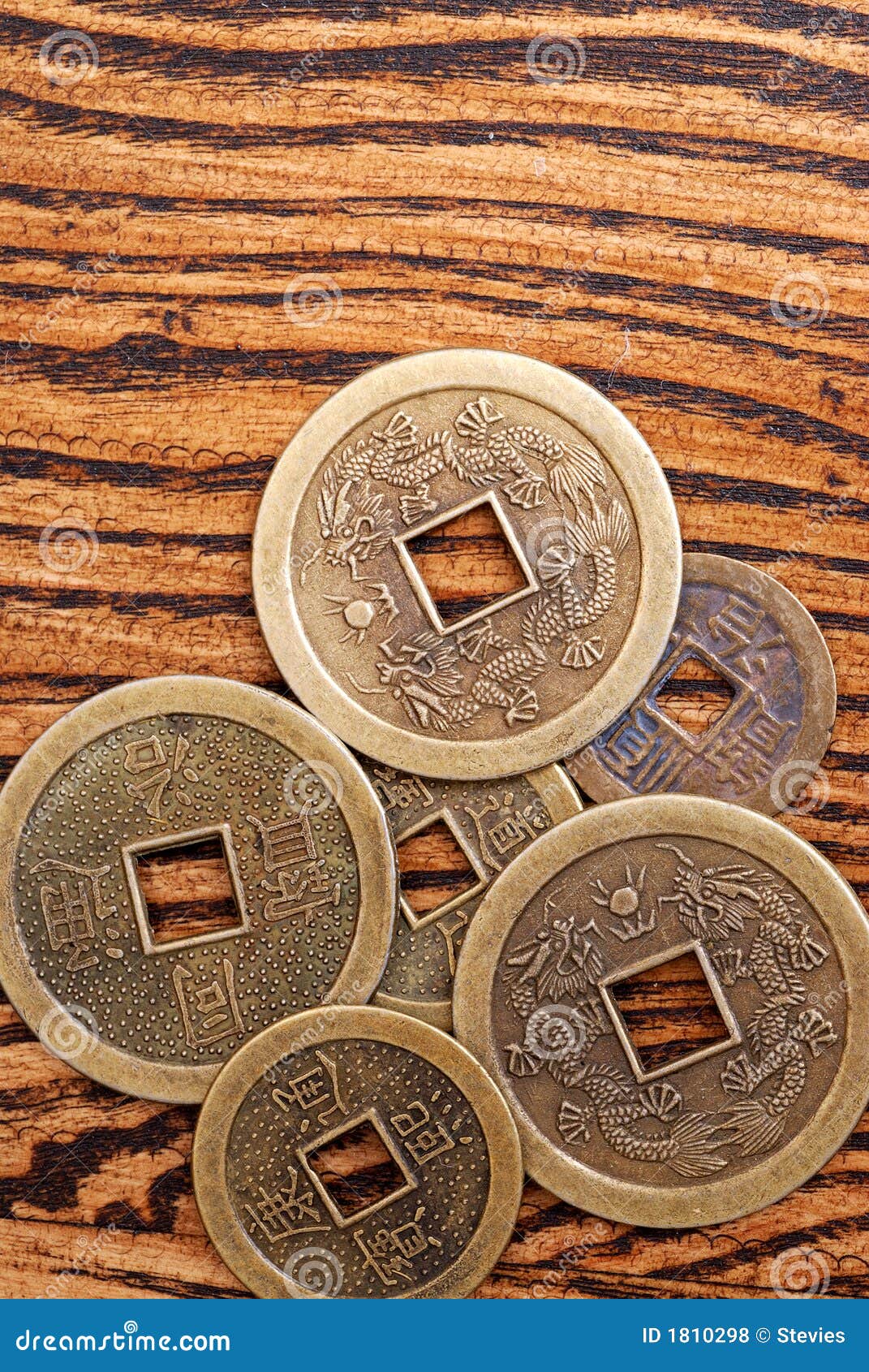Chinese Lucky Coins On Gold Background, Chinese New Year RoyaltyFree