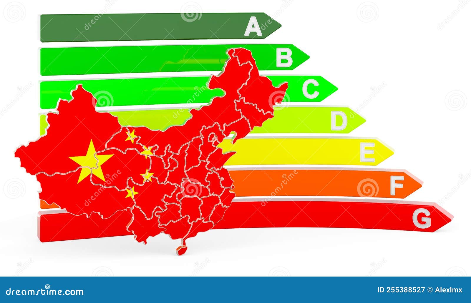 Chinese Map with Energy Efficiency Rating, 3D Rendering Stock