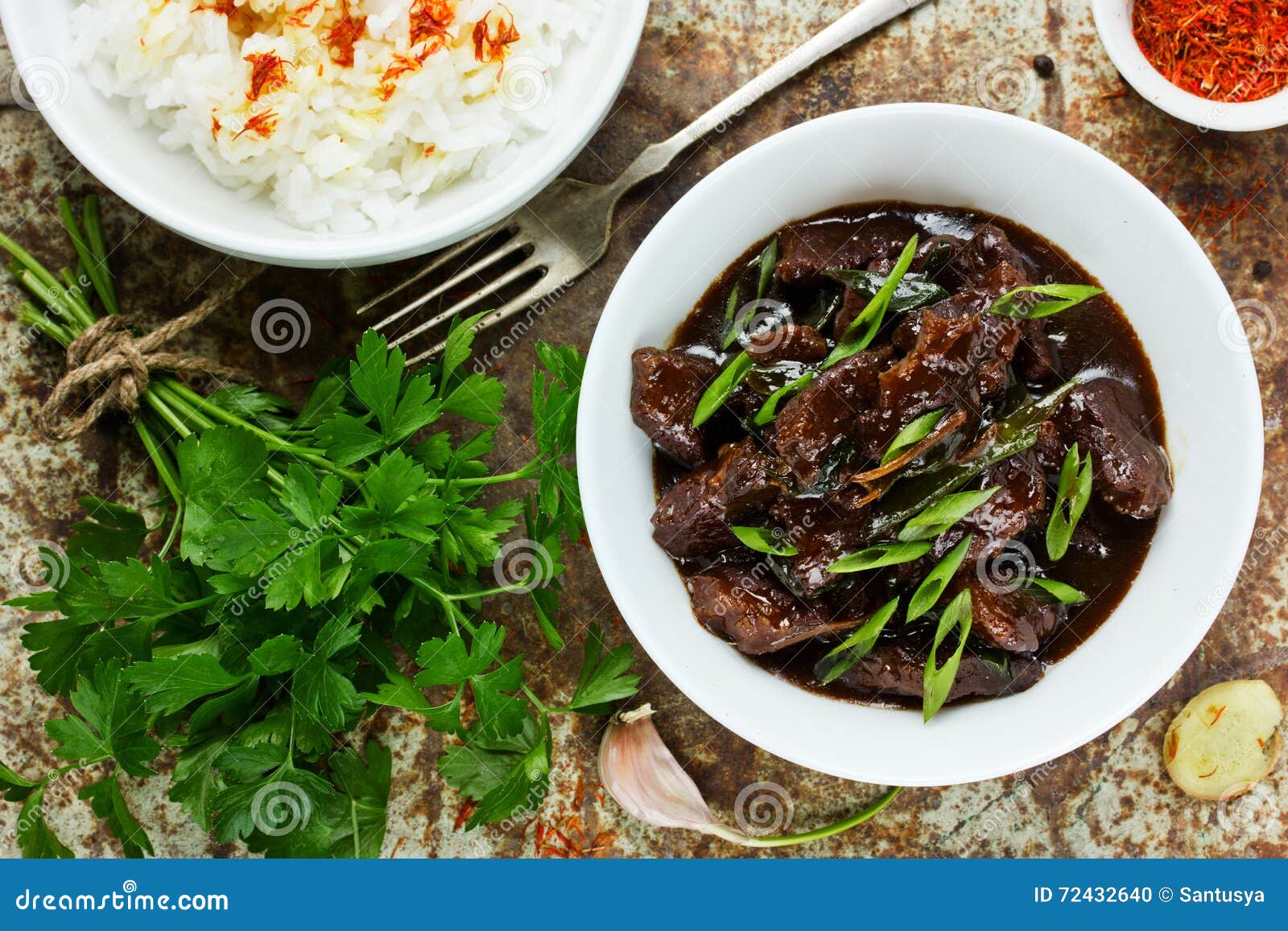 chinese mongolian beef stir fry. mongolian meat - beef stewed in