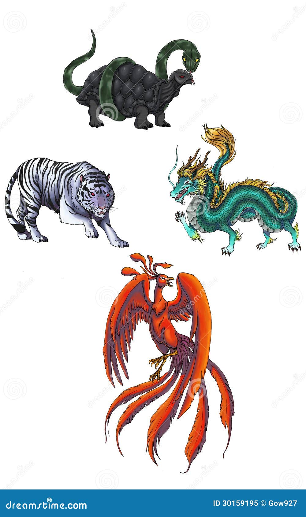 4 chinese mythical creature gods (shijin)