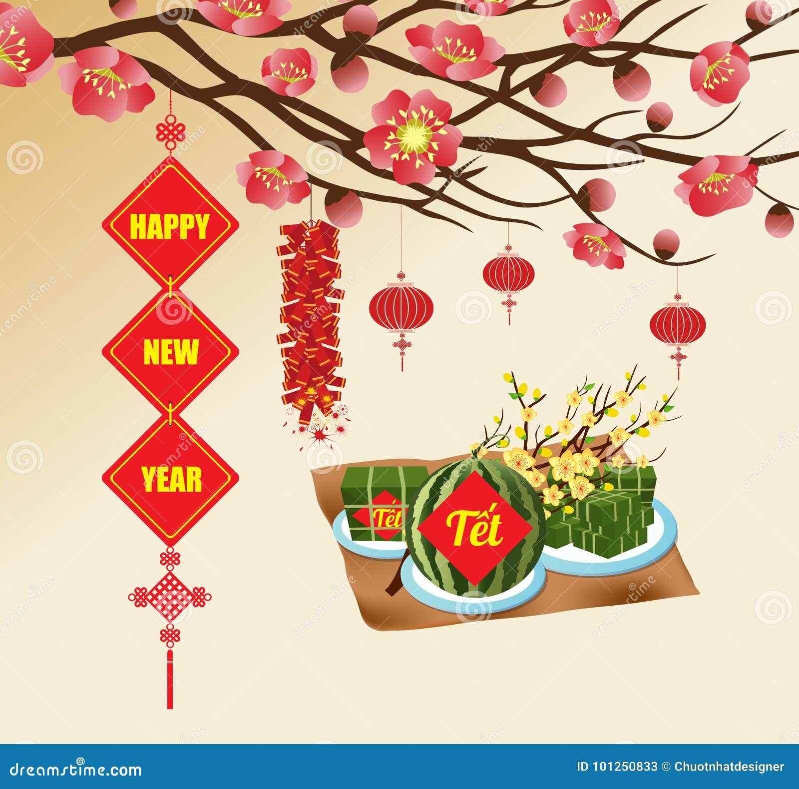 chinese new year background blooming sakura branches, vietnamese new year. translation