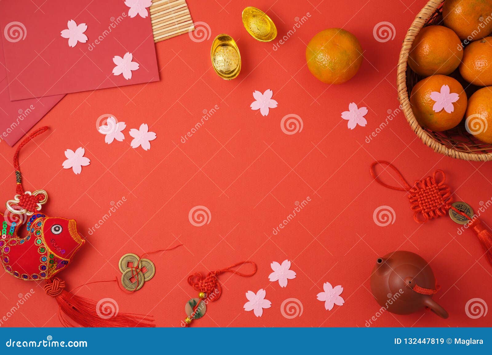 Chinese New Year Background with Traditional Decorations for Spring  Festival on Red Table Stock Image - Image of good, tabletop: 132447819