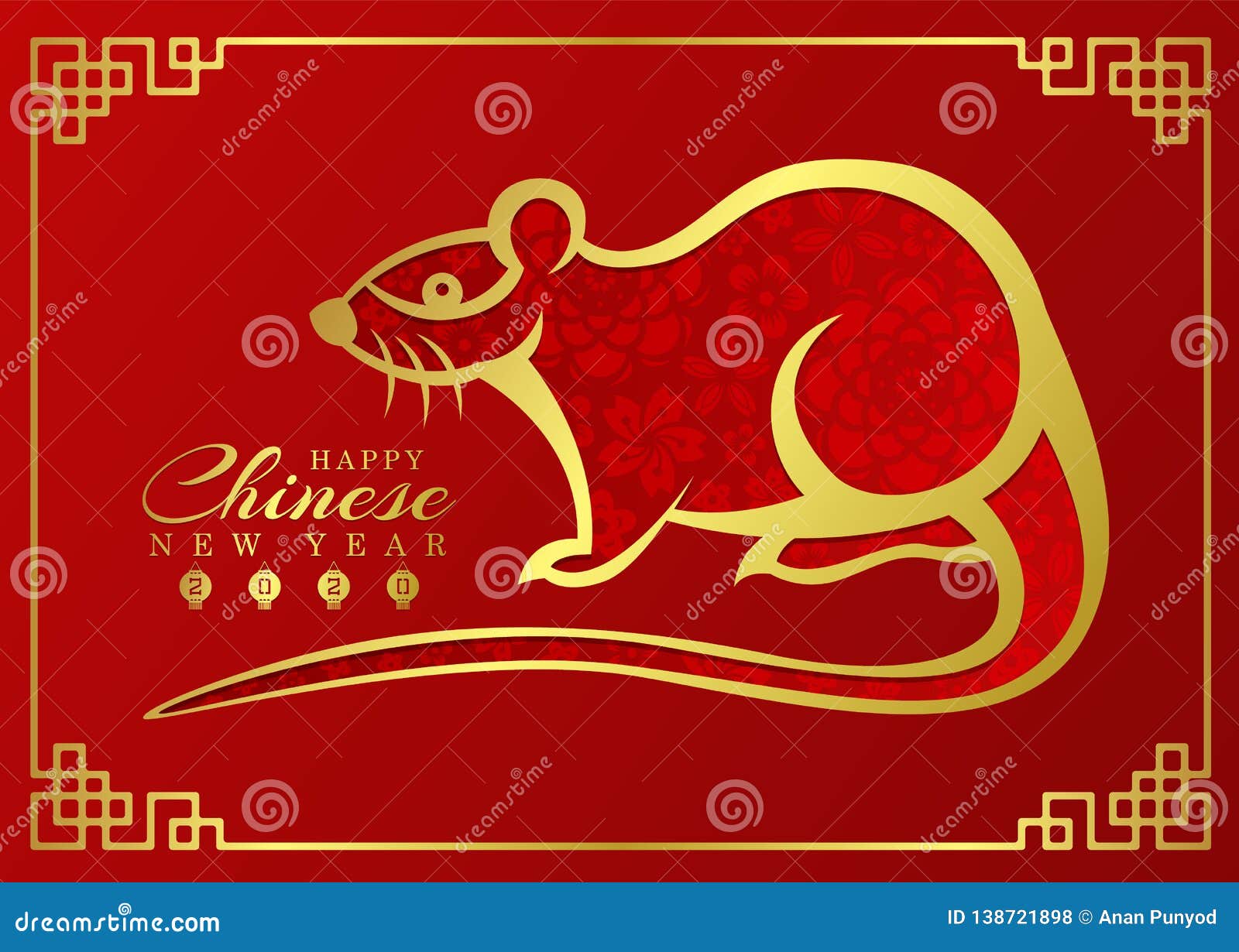 Chinese New Year 2020 Card With Abstract Gold Border Line Rat Zodiac And Abstract ...1600 x 1229