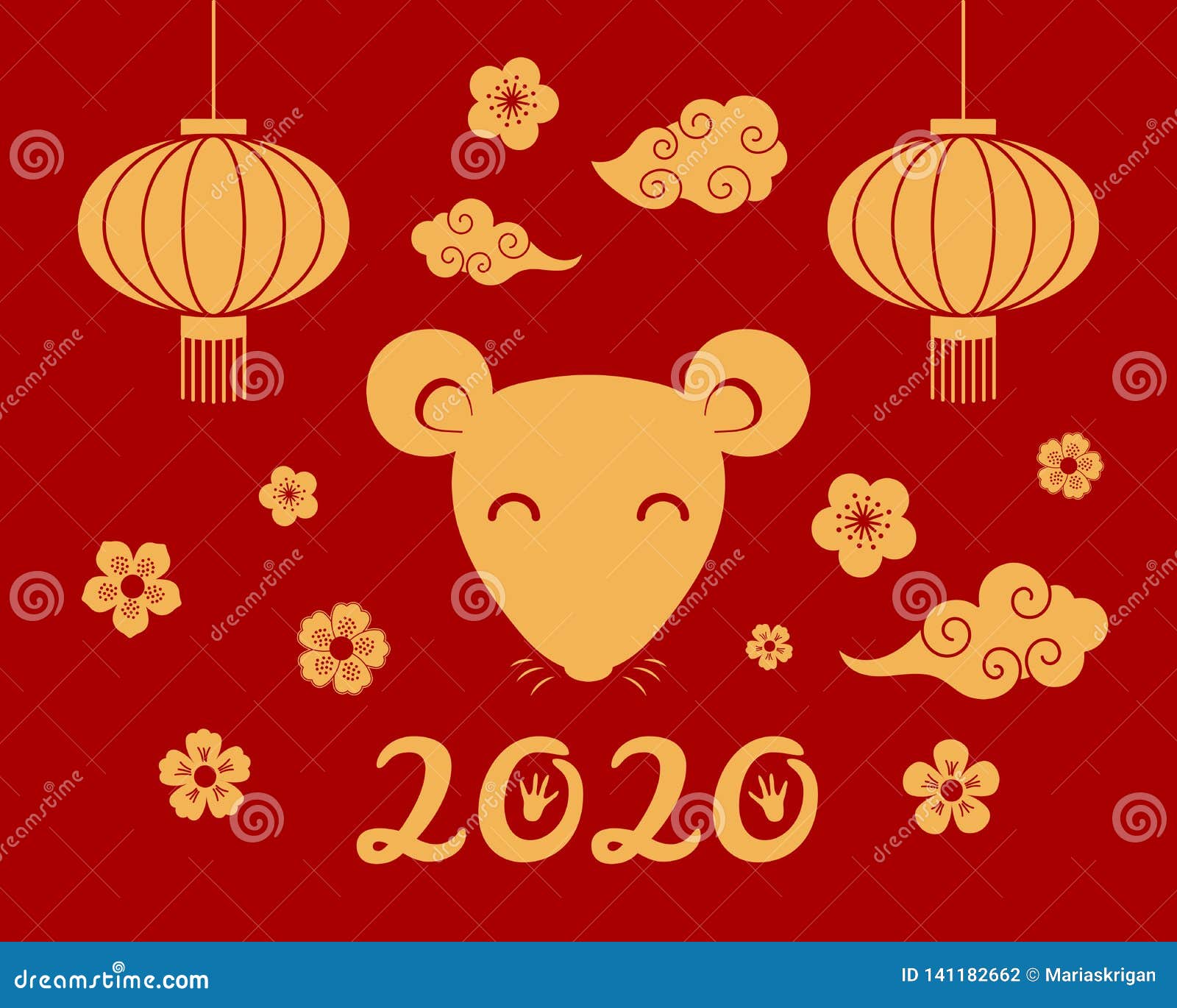 2020 Chinese New Year card stock vector. Illustration of clipart - 141182662