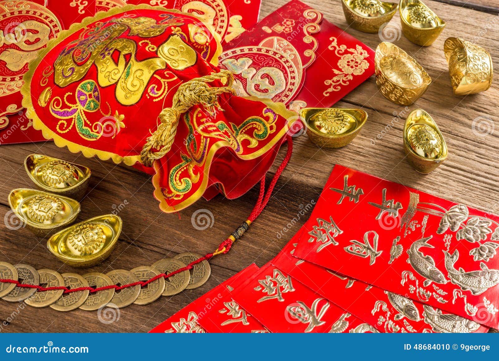 Chinese New Year Decoration,Chinese Red Bag And Golden Bullion Stock Photo - Image ...1300 x 958