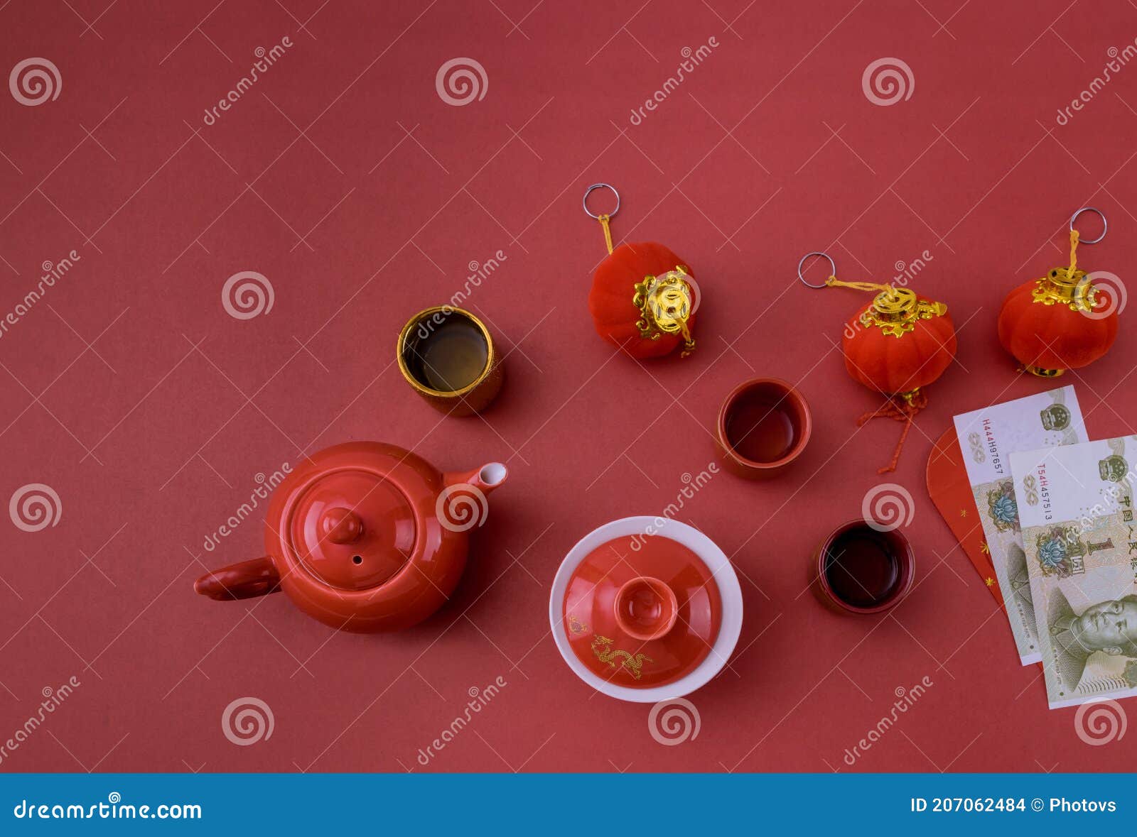 Chinese New Year Decoration Decorations of Accessories in Traditional Mandarin Oranges on Red Background Stock Photo - Image of tradition, food: 207062484