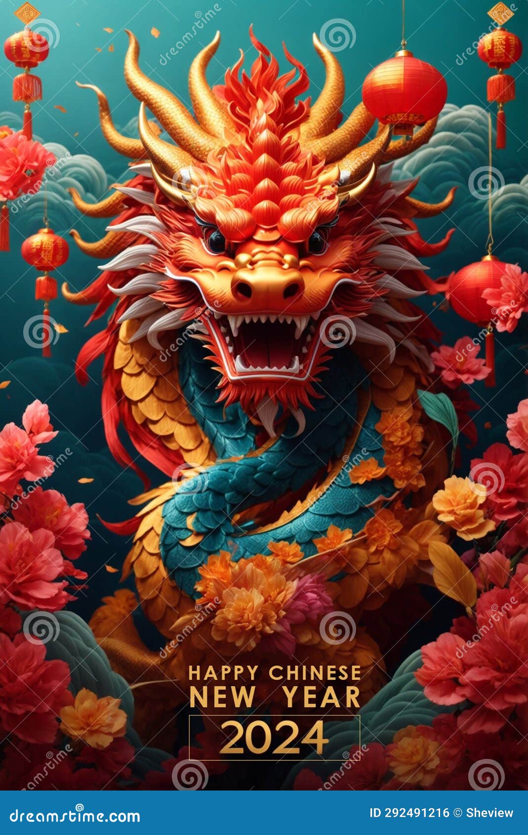 chinese new year 2024 year of the dragon, ai generated.