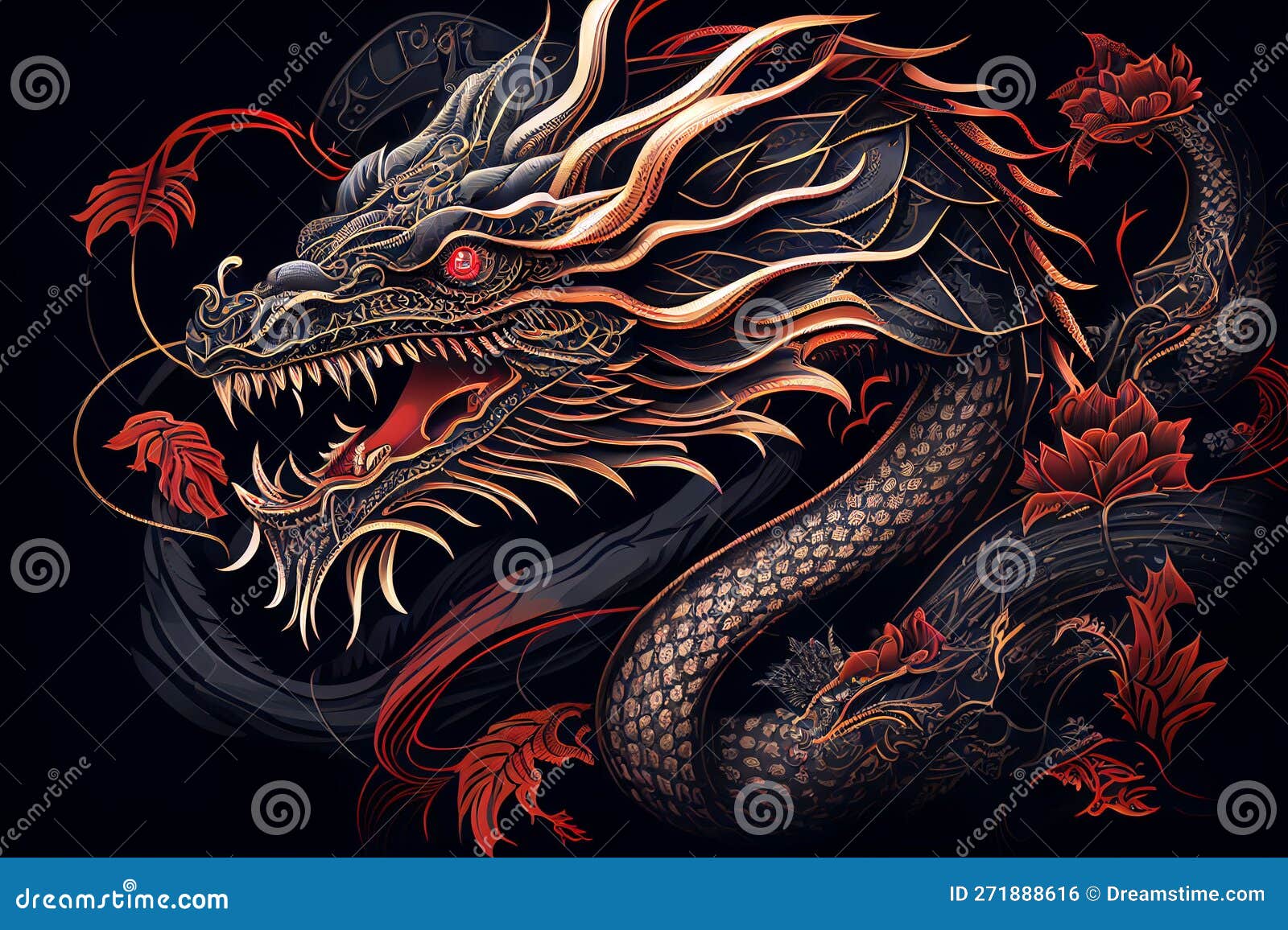 Chinese Dragon & Flowers Black Wallpapers - Dragon Wallpapers