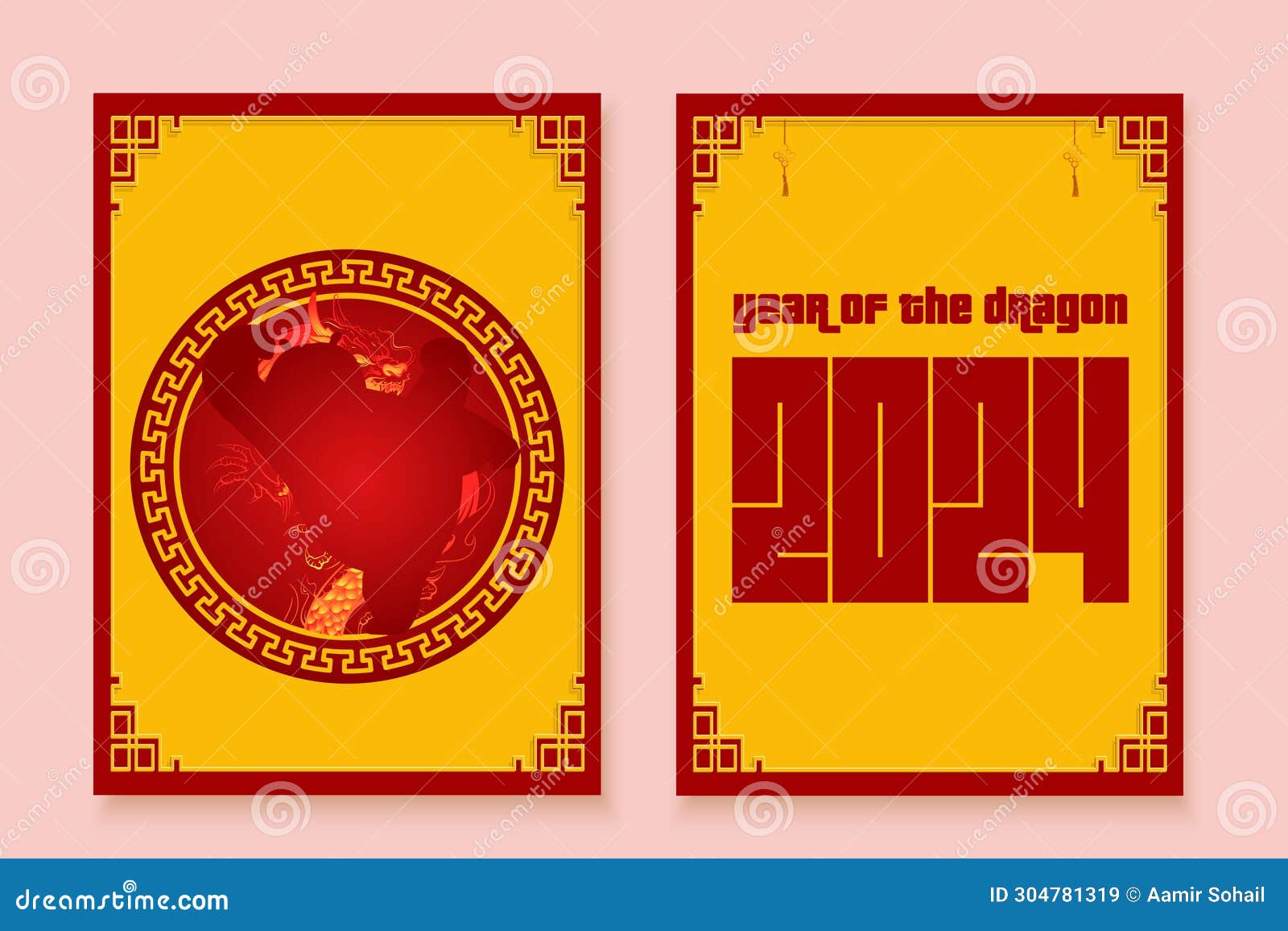 Year of the Dragon, Chinese New Year Card Design with Kung Fu Panda and ...