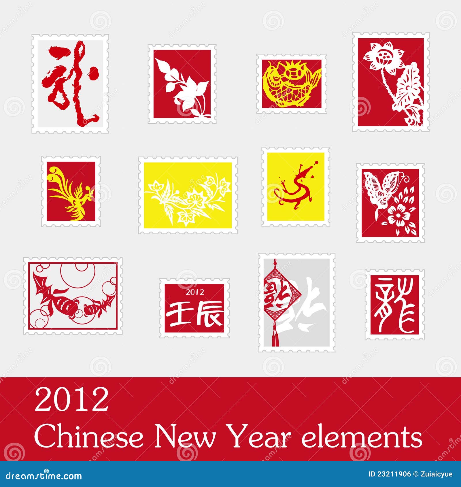 Chinese New Year Elements Stamp Stock Vector - Illustration of culture, flower: 23211906