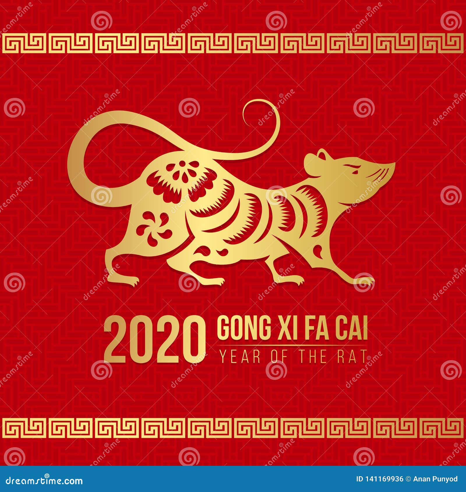 Chinese New Year Gong Xi Fa Cai 2020 With Gold Rat Chinese Zodiact Sign On Red ...